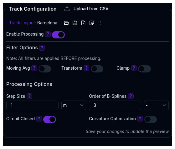 Track Processing Options