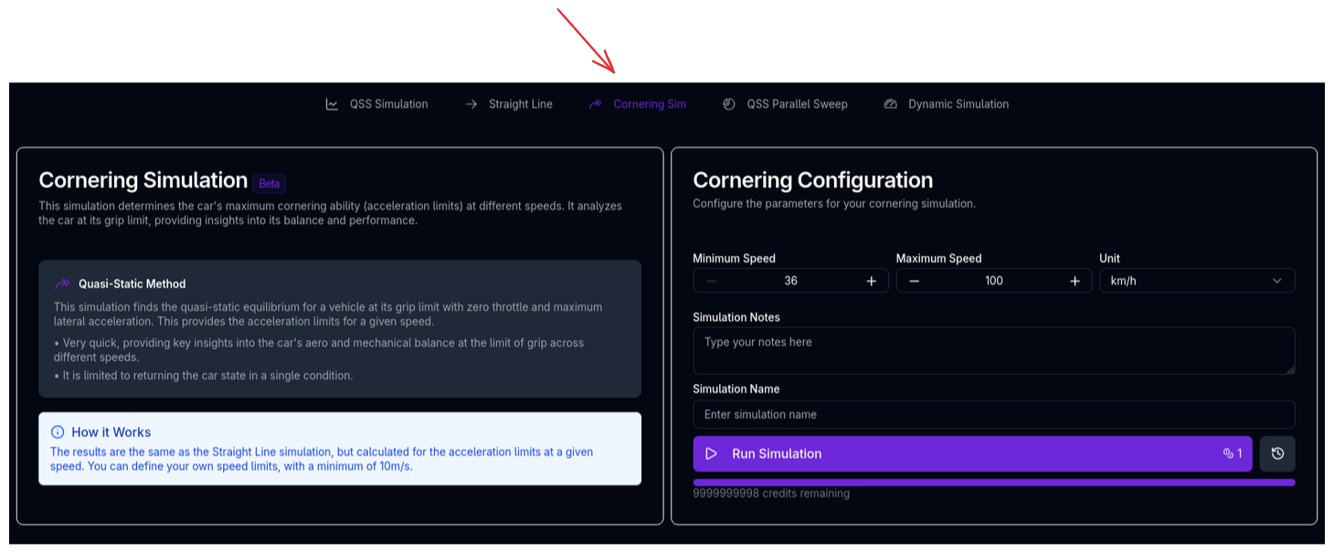 Cornering Simulation Page