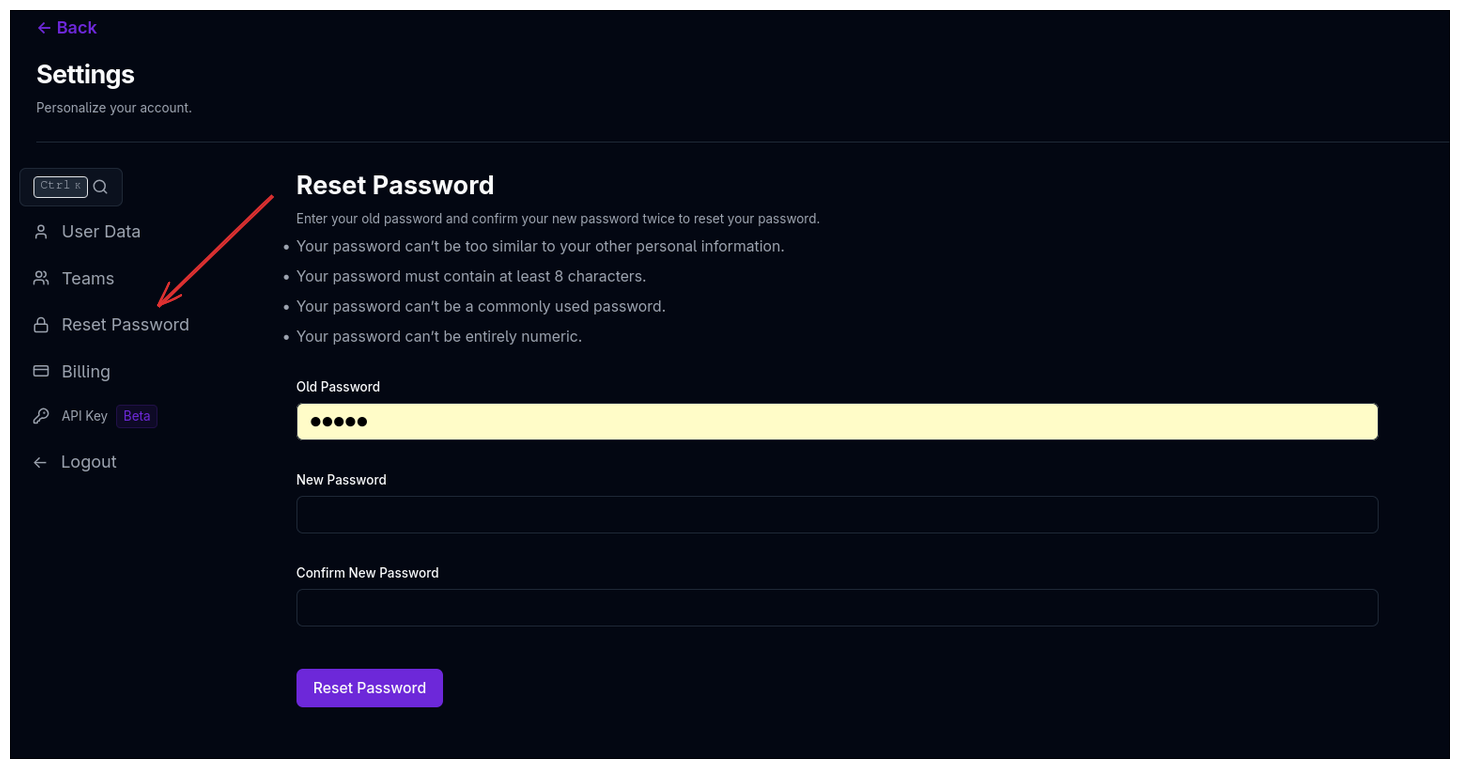 Reset Password